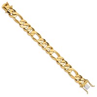 14K 15.7mm Yellow Gold Heavy Hand Polished Figaro Link Bracelet with Box Catch, 8.25" view 2