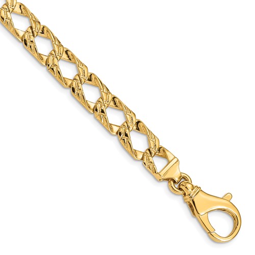 14K 8.6mm Yellow Gold Hand Polished Fancy Link Bracelet with Fancy Lobster Clasp, 8"
