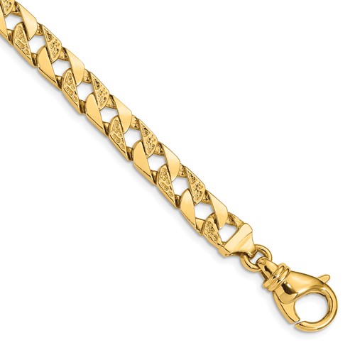 14K 7.5mm Yellow Gold Hand Polished Fancy Link Bracelet with Fancy Lobster Clasp, 8"