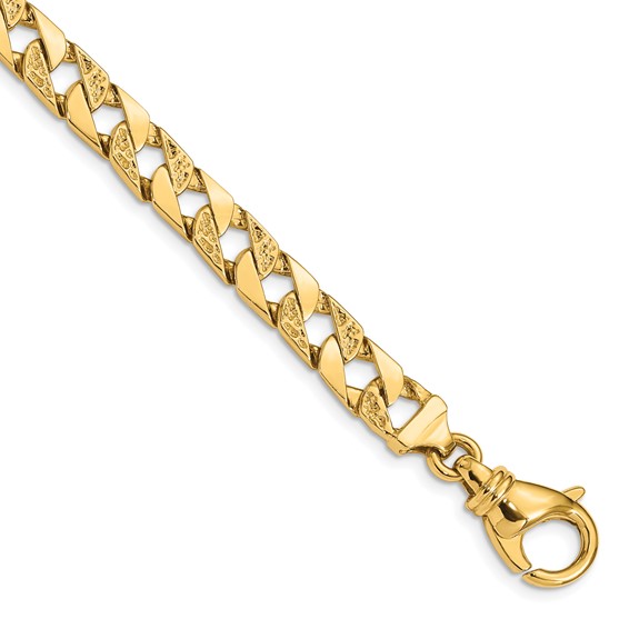 14K 7.5mm Hand Polished Fancy Link with Fancy Lobster Clasp Chain (per inch)