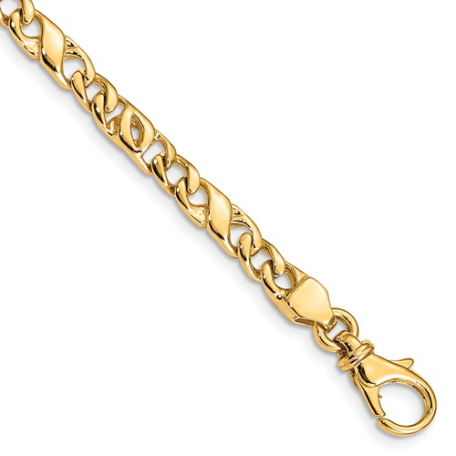 14K 4.8mm Yellow Gold Hand Polished Fancy Link Bracelet with Fancy Lobster Clasp, 7"