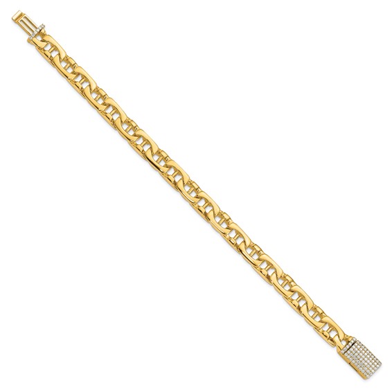 14k Hand-polished 8.5mm Fancy Link 1.65 carat Diamond Clasp 8.5 inch Bracelet
