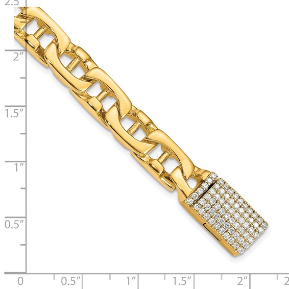 14k Hand-polished 8.5mm Fancy Link 1.65 carat Diamond Clasp 8.5 inch Bracelet
