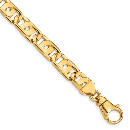 14K 10mm Yellow Gold Hand Polished Fancy Link Bracelet with Fancy Lobster Clasp, 8.5"