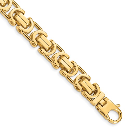 14K 10.1mm Yellow Gold Hand Polished Byzantine Link Bracelet with Lobster Clasp, 8.75"