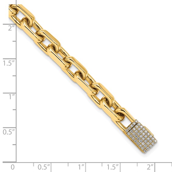 14k Hand-polished 7mm Fancy Cable Link 1.8 carat Diamond Clasp 8.5 inch Bracelet