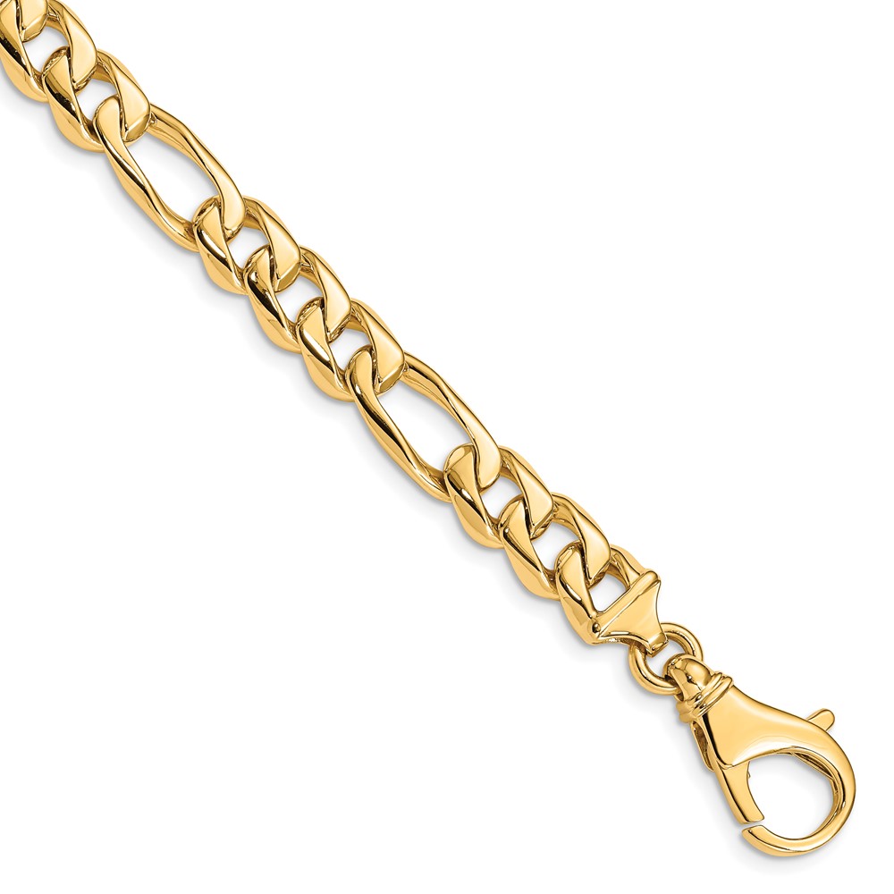 14K 8.5mm Yellow Gold Hand Polished Fancy Link Bracelet with Fancy Lobster Clasp, 8"