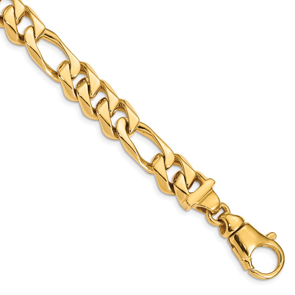 14K 10.9mm Yellow Gold Hand Polished Fancy Link Bracelet with Fancy Lobster Clasp, 8.5"
