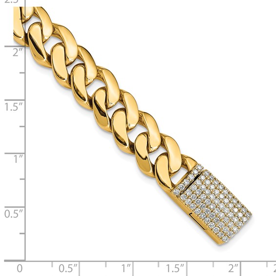 14k Hand-polished 10.75mm Fancy Curb Link 1.45 carat Diamond Clasp 8.5 inch Bracelet