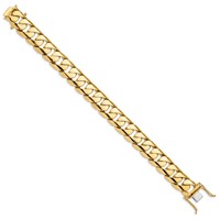 14K 15.4mm Yellow Gold Hand Polished Rounded Curb Link Bracelet with Box Catch Clasp, 9" view 2