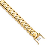 14K 15.4mm Yellow Gold Hand Polished Rounded Curb Link Bracelet with Box Catch Clasp, 9" view 1