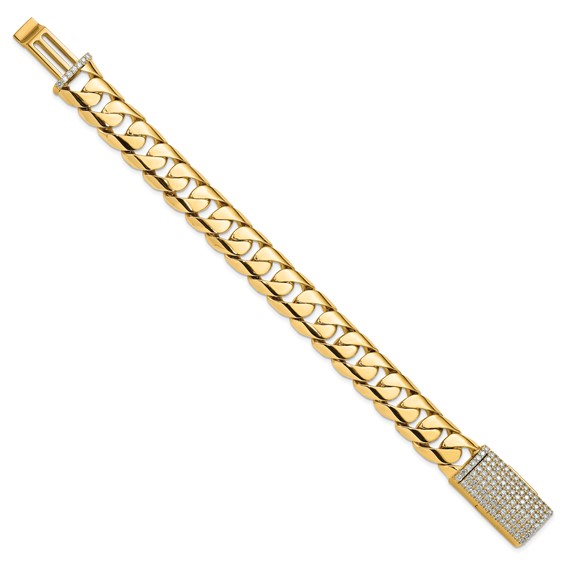 14k Hand-polished 15.4mm Rounded Curb Link 1.25 carat Diamond Clasp 8 inch Bracelet