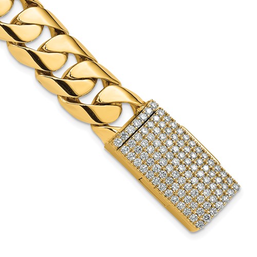 14K Yellow Gold 2 Carat Lab Grown Diamond VS+ F+ Complete 15.4mm Hand-Polished Rounded Curb Link Bracelet, 8"
