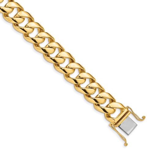 14K 16.15mm Yellow Gold Hand Polished Fancy Link Bracelet with Box Catch Clasp, 9"