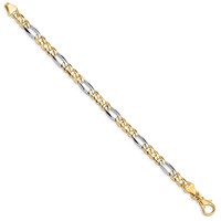 14K Two-tone 5.8mm Hand Polished Fancy Link Bracelet with Fancy Lobster Clasp, 7" view 2
