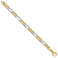 14K Two-tone 7.85mm Hand Polished Fancy Link Bracelet with Fancy Lobster Clasp, 8" view 2