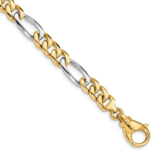 14K Two-tone 7.85mm Hand Polished Fancy Link Bracelet with Fancy Lobster Clasp, 8"