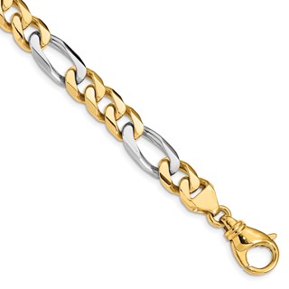 14K Two-tone 8.5mm Hand Polished Fancy Link with Fancy  Lobster Clasp Chain (per inch)