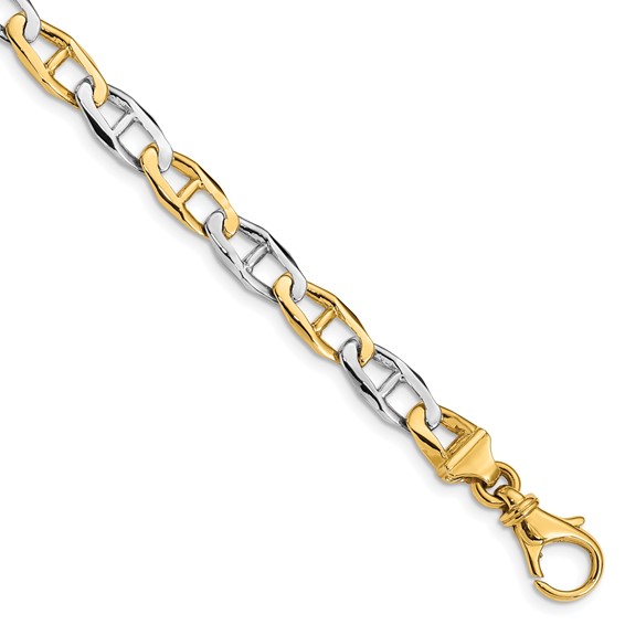 14K Two-tone 6.5mm Hand Polished Fancy Link with Fancy Lobster Clasp Chain (per inch)