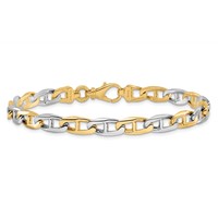 14K Two-tone 6.6mm Hand Polished Fancy Flat Anchor Link Bracelet with Fancy Lobster Clasp, 8.25" view 3