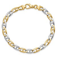 14K Two-tone 6.6mm Hand Polished Fancy Flat Anchor Link Bracelet with Fancy Lobster Clasp, 8.25" view 4