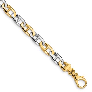 14K Two-tone 6.6mm Hand Polished Fancy Flat Anchor Link with Fancy Lobster Clasp Chain (per inch)