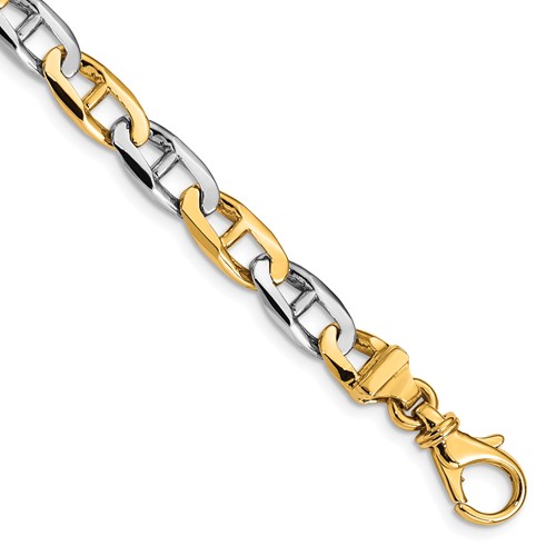 14K Two-tone 6.6mm Hand Polished Fancy Flat Anchor Link Bracelet with Fancy Lobster Clasp, 8.25"