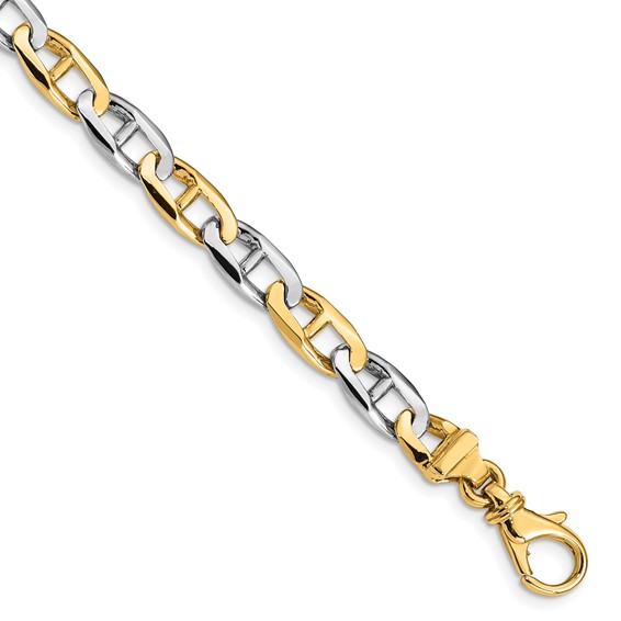 14K Two-tone 6.6mm Hand Polished Fancy Flat Anchor Link with Fancy Lobster Clasp Chain (per inch)