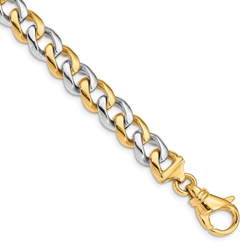 14K Two-tone 9.3mm Hand Polished Fancy Link Bracelet with Fancy Lobster Clasp, 8"
