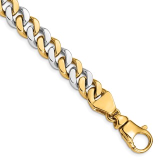 14K Two-tone 10mm Hand Polished Fancy Link with Fancy Lobster Clasp Chain (per inch)