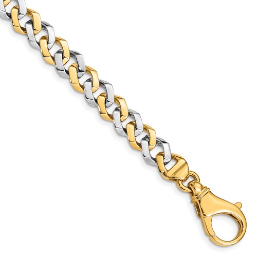 14K Two-tone 8mm Hand Polished Fancy Link Bracelet with Fancy Lobster Clasp, 8"