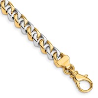 14K Two-tone 6.85mm Hand Polished Fancy Link Bracelet with Fancy Lobster Clasp, 8" view 1