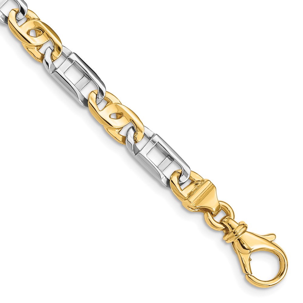 14K Two-tone 5.5mm Hand Polished Fancy Link Bracelet with Fancy Lobster Clasp, 7.5"