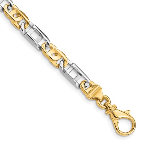 14K Two-tone 5.5mm Hand Polished Fancy Link Bracelet with Fancy Lobster Clasp, 7.5"
