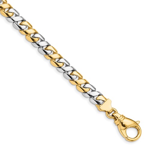 14K Two-tone 7.1mm Hand Polished Fancy Link Bracelet with Fancy Lobster Clasp, 8"