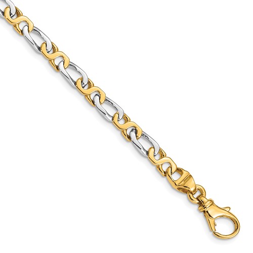 14K Two-tone 4.8mm Hand Polished Fancy Link Bracelet with Fancy Lobster Clasp, 7"