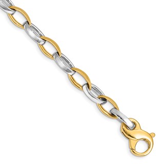 14K Two-tone 6.6mm Hand Polished and Satin Fancy Link with Fancy Lobster Clasp Chain (per inch)