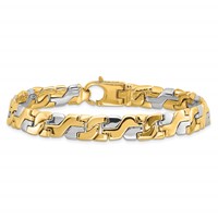 14K Two-tone 8.8mm Hand Polished Fancy Link Bracelet with Fancy Lobster Clasp, 9" view 3