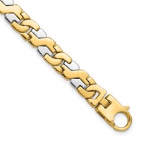 14K Two-tone 8.8mm Hand Polished Fancy Link Bracelet with Fancy Lobster Clasp, 9" view 1