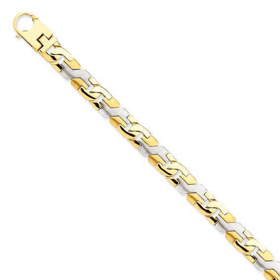 14K Two-tone 8.8mm Hand Polished Fancy Link with Fancy Lobster Clasp Chain (per inch)