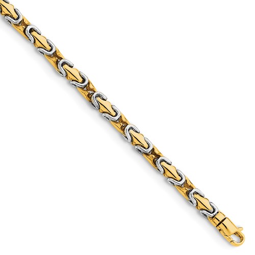 14K Two-tone 4.2mm Hand Polished Fancy Link Bracelet with Lobster Clasp, 8"