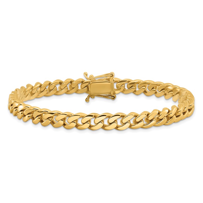 14K 9.25 inch 7mm Hand Polished Miami Cuban Link with Box Catch Clasp Bracelet