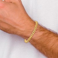 14K 7mm Yellow Gold Hand Polished Miami Cuban Link Bracelet with Box Catch Clasp, 8.25" view 4