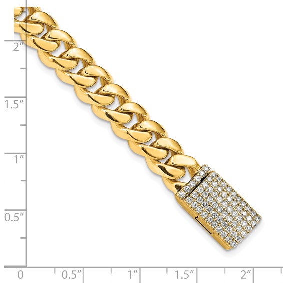 14k Hand-polished 8.7mm Miami Cuban Link 1.55 carat Diamond Clasp 8.25 inch Bracelet