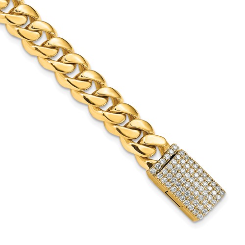 14K Yellow Gold 1.25 Carat Lab Grown Diamond VS+ F+ Complete 8.7mm Hand-Polished Miami Cuban Link Bracelet, 8.25"