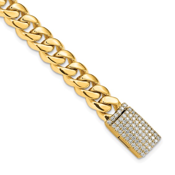 14k Hand-polished 8.7mm Miami Cuban Link 1.55 carat Diamond Clasp 8.25 inch Bracelet