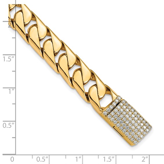 14k Hand-polished 10.20mm Half Round Curb Link 1.4 carat Diamond Clasp 8.25 inch Bracelet