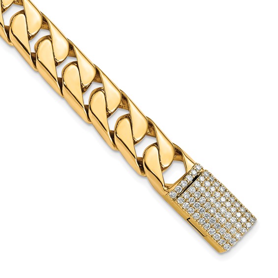 14k 1 1/4 carat Lab Grown Diamond VS+ F+ Complete 8.25 inch 10.2mm Hand-Polished Half Round Curb Link Bracelet