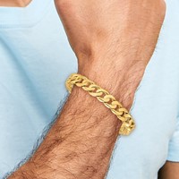 14K 11mm Yellow Gold Hand Polished Fancy Link Bracelet with Fancy Lobster Clasp, 8.25" view 4
