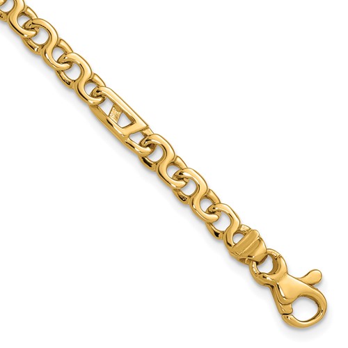 14K 4.3mm Yellow Gold Hand Polished Fancy Link Bracelet with Fancy Lobster Clasp, 7"